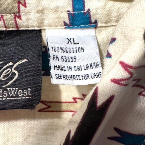Vintage 90s Western Symmetry Aztec Southwest Print Button Down Shirt Men’s XL - Picture 5 of 6